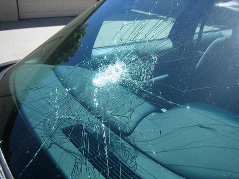 Shattered front windshield